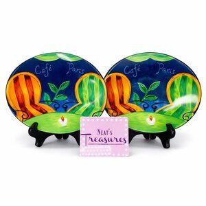 Vintage Sango CAFE PARIS 4914 Oval Ceramic 8 3/8" Salad Lunch Plates Set of 2